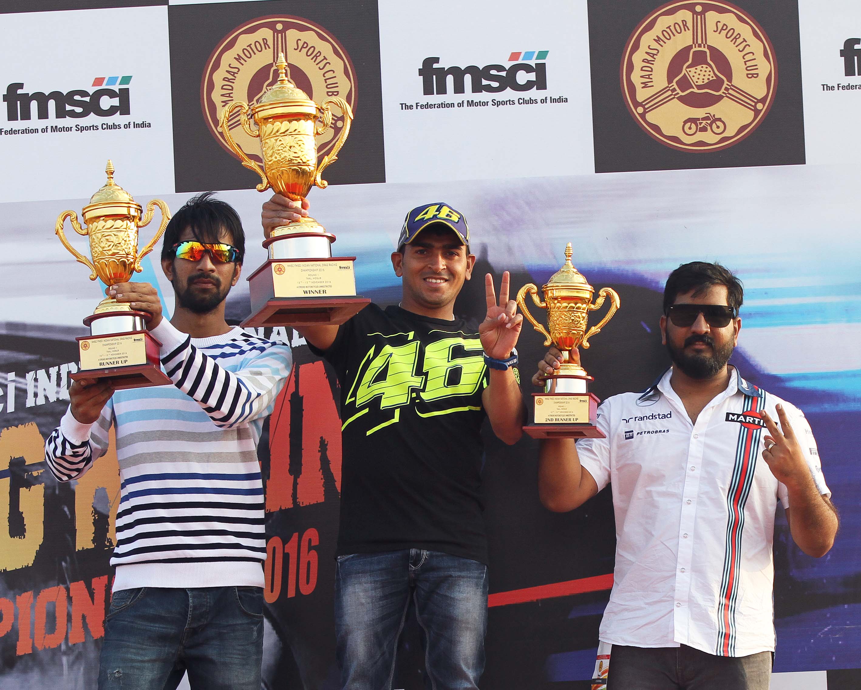 Rizwan Khan (centre), winner of Unrestricted class flanked by second-placed Md Riyaz (left) and third-placed Stephen Pachigalla